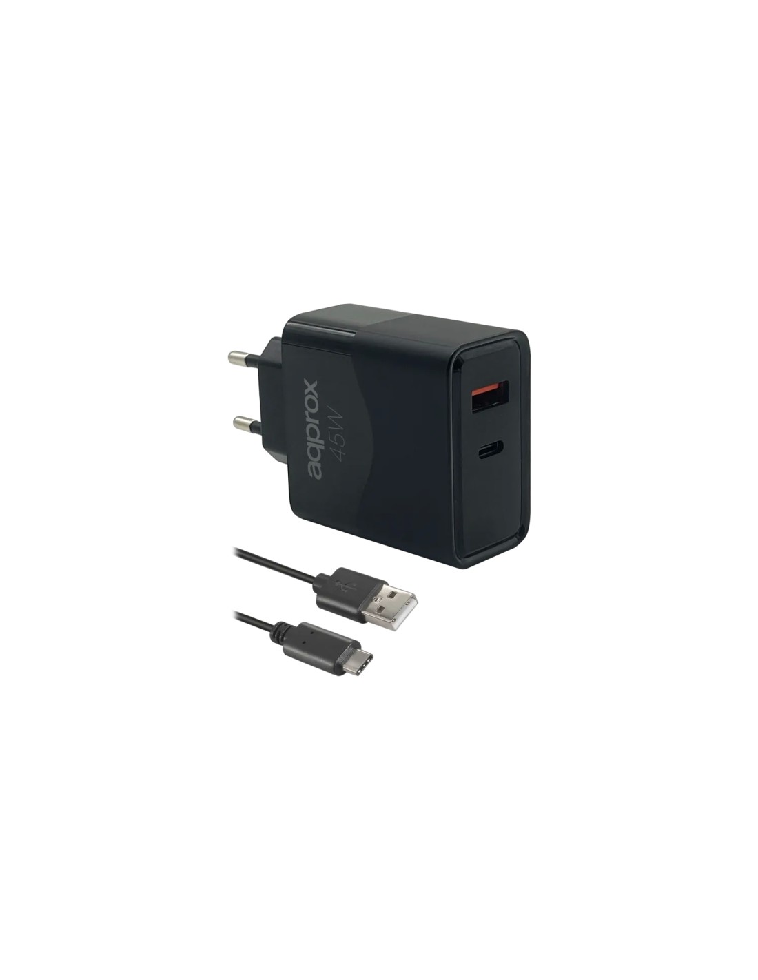 Approx APPUSBWALL45W Cargador 45W QC 1x USB A + 1 x USB C+Cable