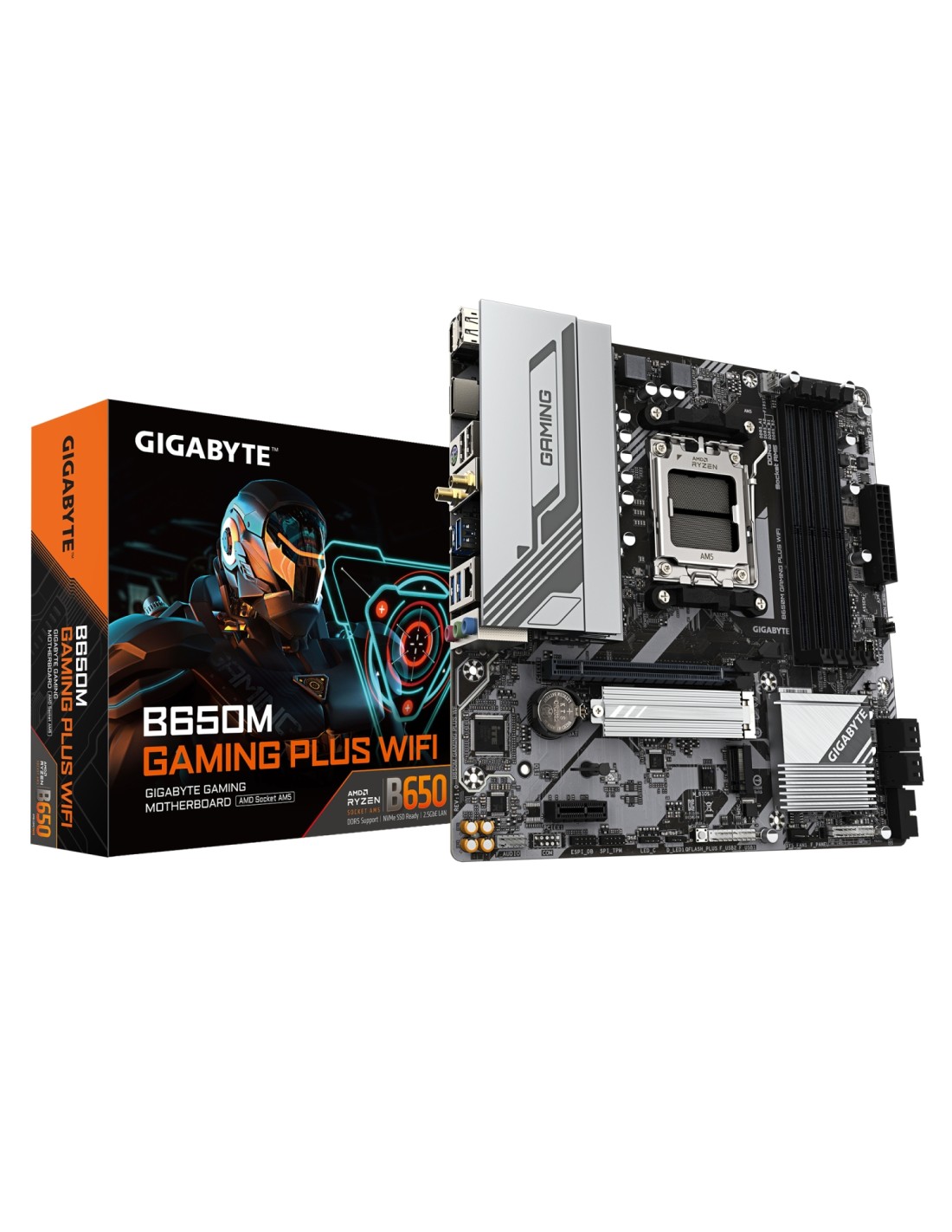 GIGABYTE B650M GAMING PLUS WIFI Placa base - Procesadores AMD Ryzen 9000, VRM de 5+2+2 fases, hasta 8000 MHz DDR5, 2xPCIe 4.0 M.