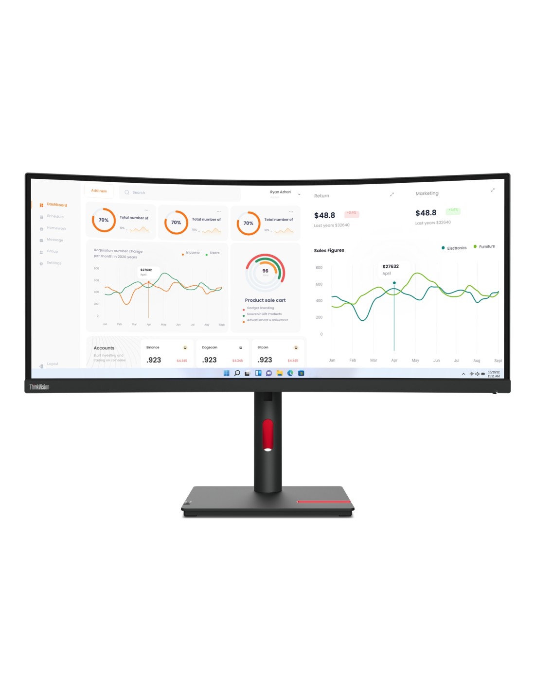 Lenovo ThinkVision T34w-30 LED display 86,4 cm (34") 3440 x 1440 Pixeles Wide Quad HD Negro