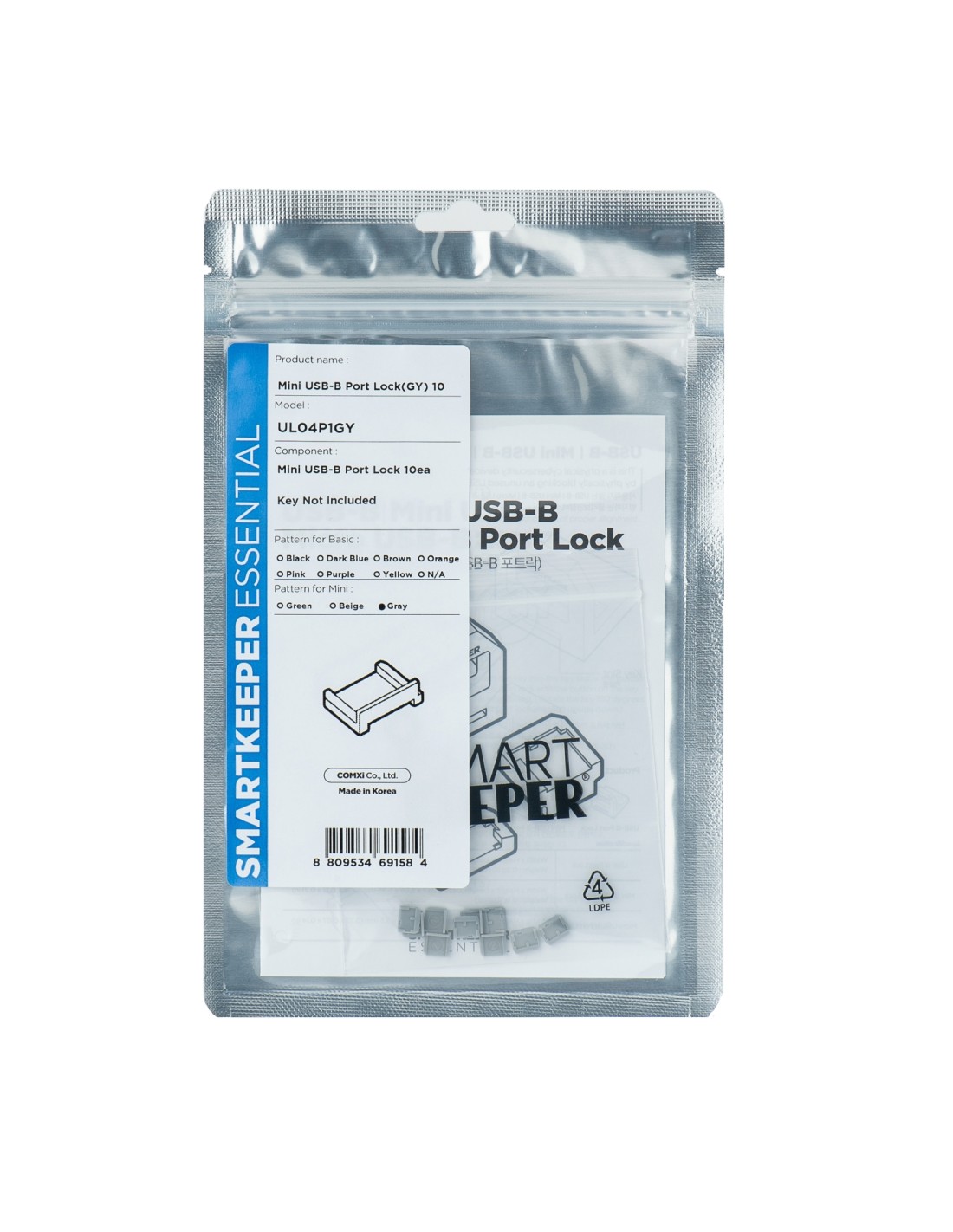 Smartkeeper MUL04P1GY bloqueador de puerto USB Tipo B Gris 10 pieza(s)