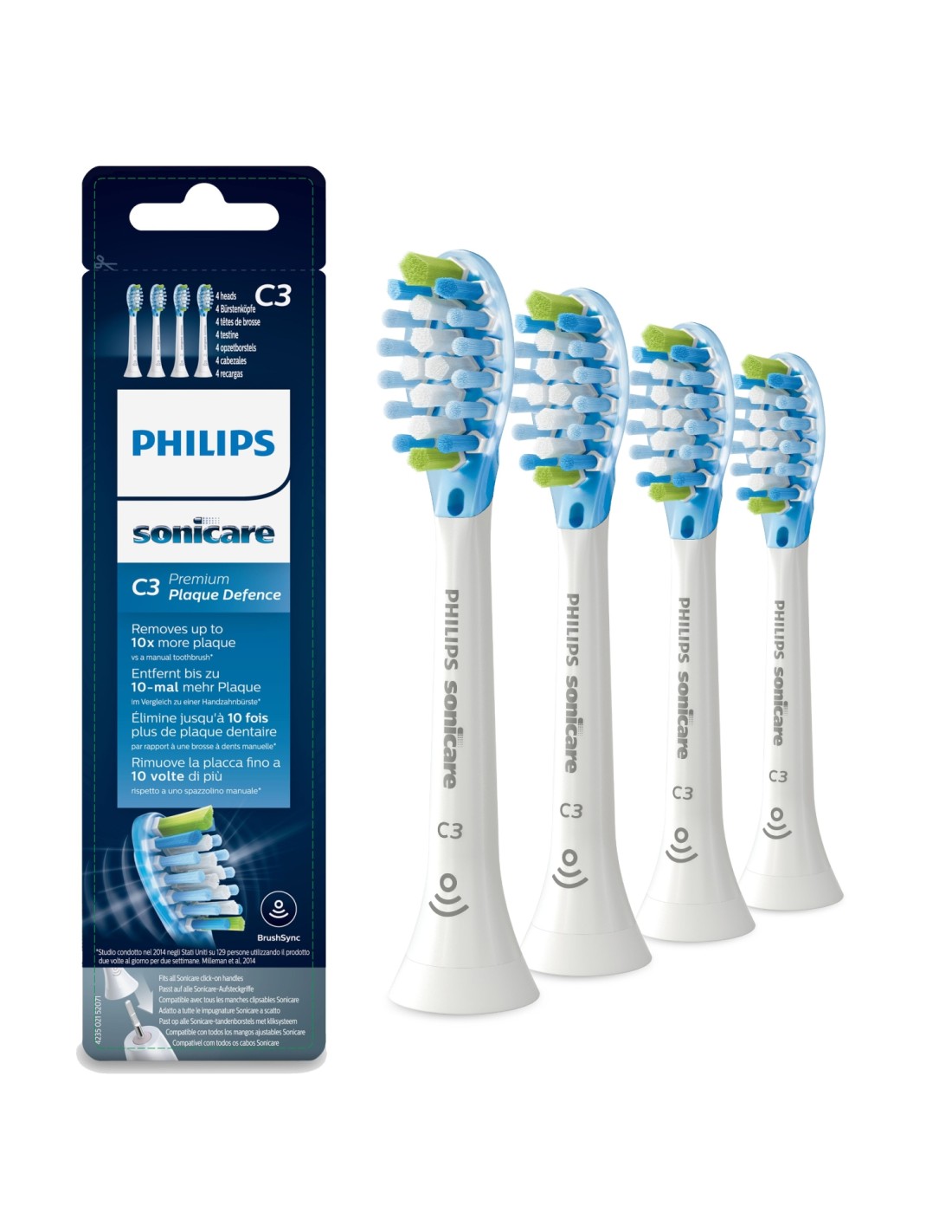 Philips Sonicare C3 Premium Plaque Defence HX9044/17 Pack de 4 cabezales blancos de cepillos