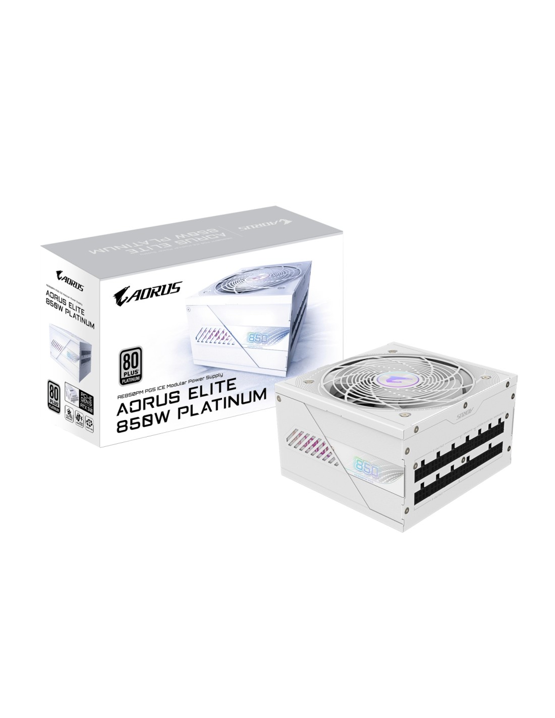 GIGABYTE AORUS ELITE P850W ICE Fuente de Alimentación - PCIe 5.0, 80 PLUS Platinum, Diseño completamente modular, Ventilador de