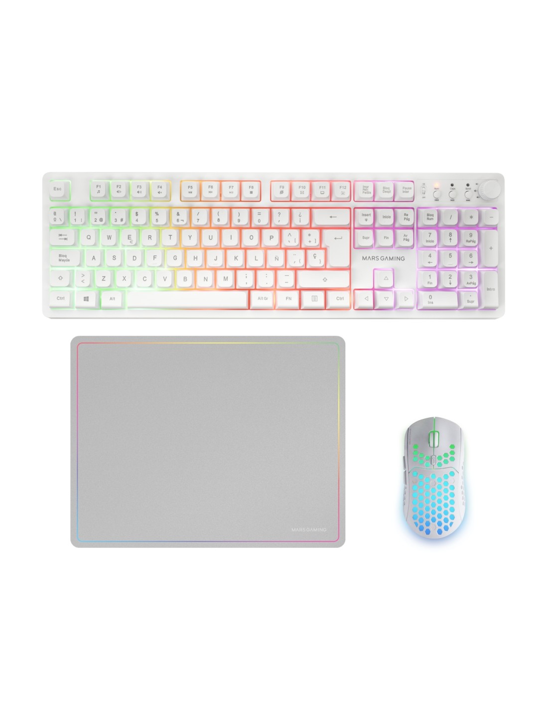 Mars Gaming MCPWXWES teclado Ratón incluido Juego RF inalámbrica + USB QWERTY Español Blanco
