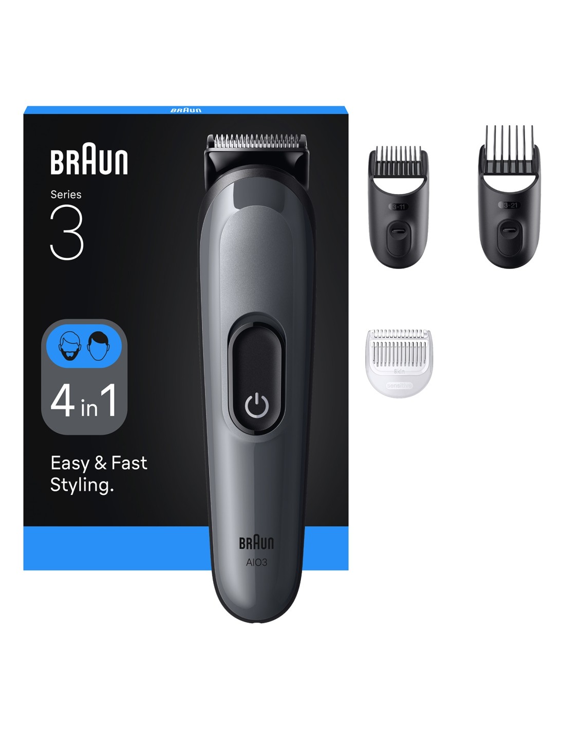 Braun AIO3500 cortadora de pelo y maquinilla Negro, Gris 14 Níquel-metal hidruro (NiMH)