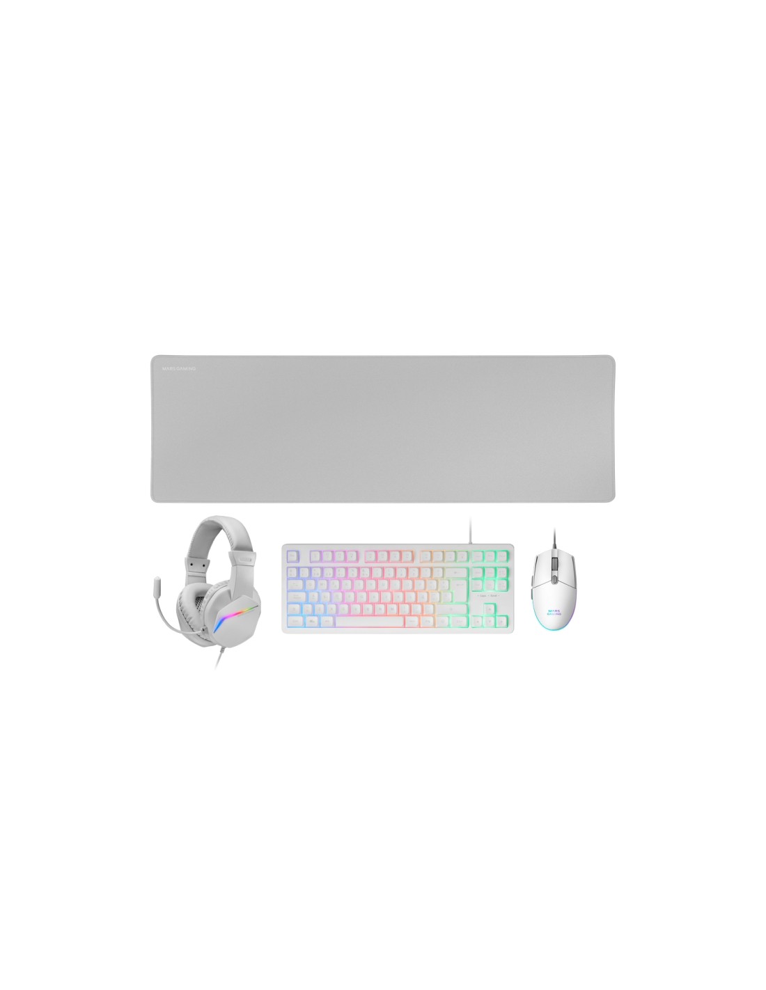 Mars Gaming MCP-RGB3, Pack Gaming Teclado Fixed RGB + Ratón Gaming RGB Flow 3200 DPI + Auriculares Over-Ear RGB + Alfombrilla XX