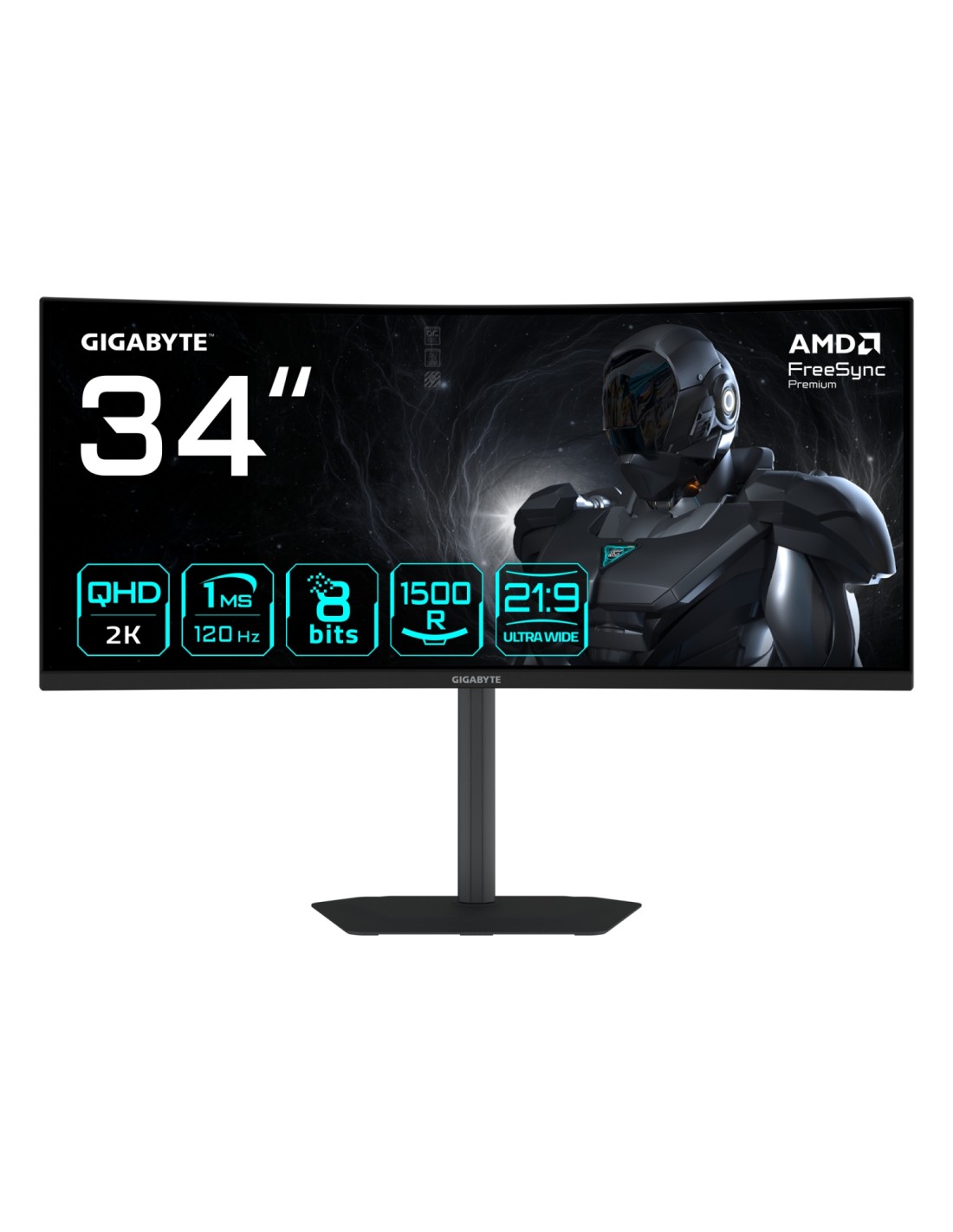 GIGABYTE GS34WQCA Monitor Gaming Curvo 34" WQHD ? 3440 x 1440, 1500R, 120Hz, 1ms, 300 cd/m², FreeSync Premium, HDR Ready, HDMI 2