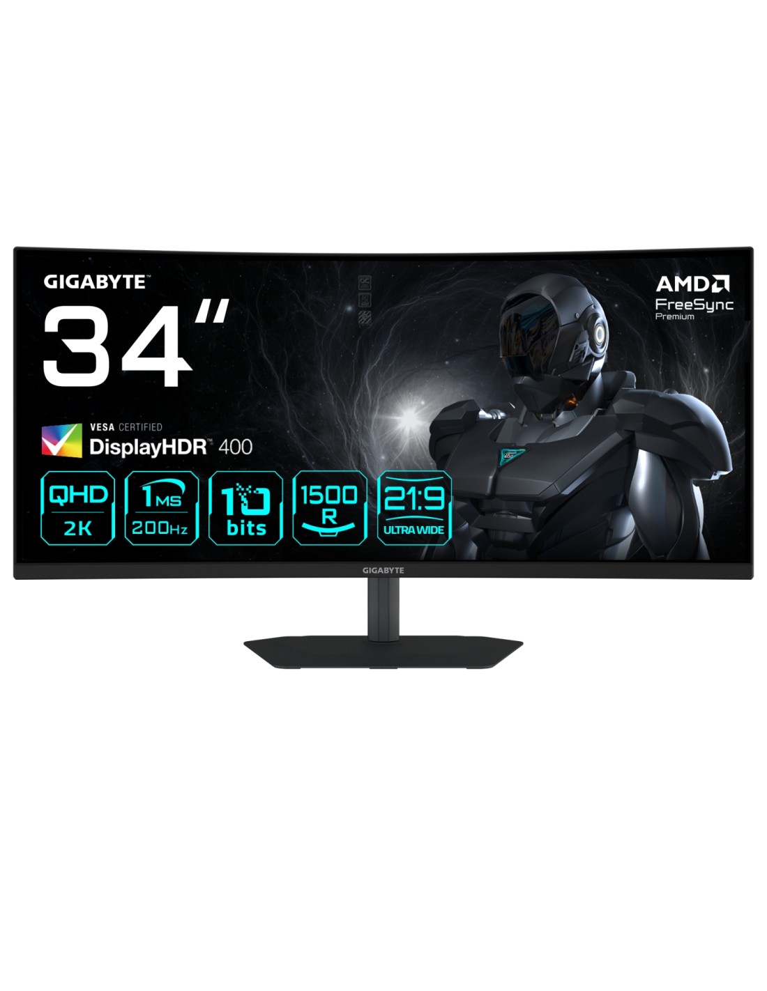 GIGABYTE G34WQC2 Monitor Gaming Curvo 34? WQHD - 3440 x 1440, 1500R, 200Hz, 1ms, 450 cd/m², AMD FreeSync Premium, DisplayHDR 400