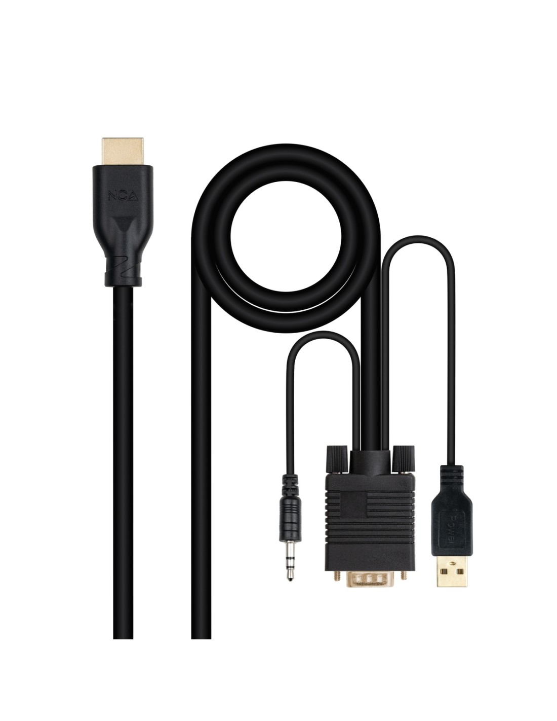 Nanocable Conversor unidireccional VGA/M + AUDIO/M + USB-A/M (para alimentación) a HDMI/M, Negro, 1.8m