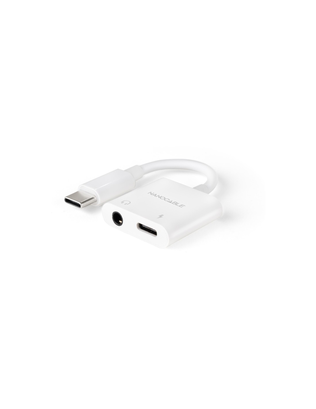 Nanocable Adaptador de Audio USB-C/M a Jack 3.5/H + USB-C/H PD 60W, 11.5 cm, Blanco