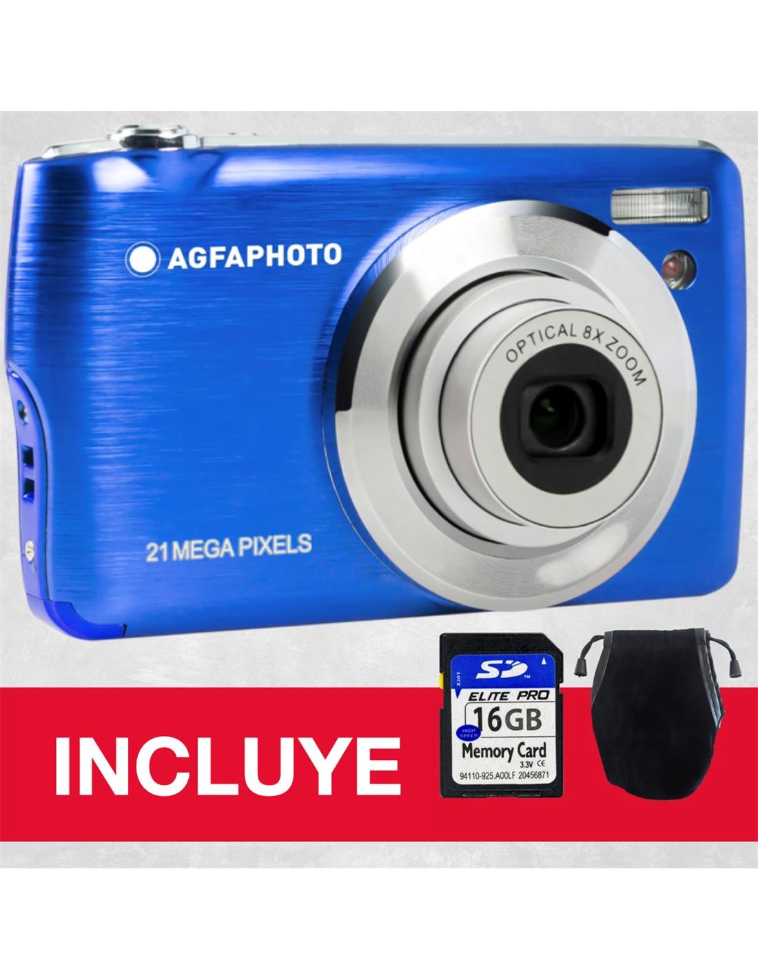 AgfaPhoto DC8200BL Cámara Digital 18MP 8x Zoom + SD16GB+ Bag Azul