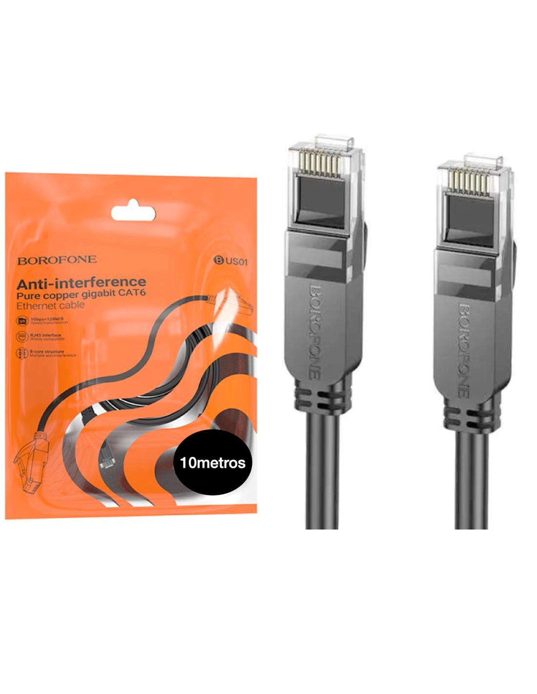 Borofone BUS01 Category 6 Gigabit Network Cable Negro 10M