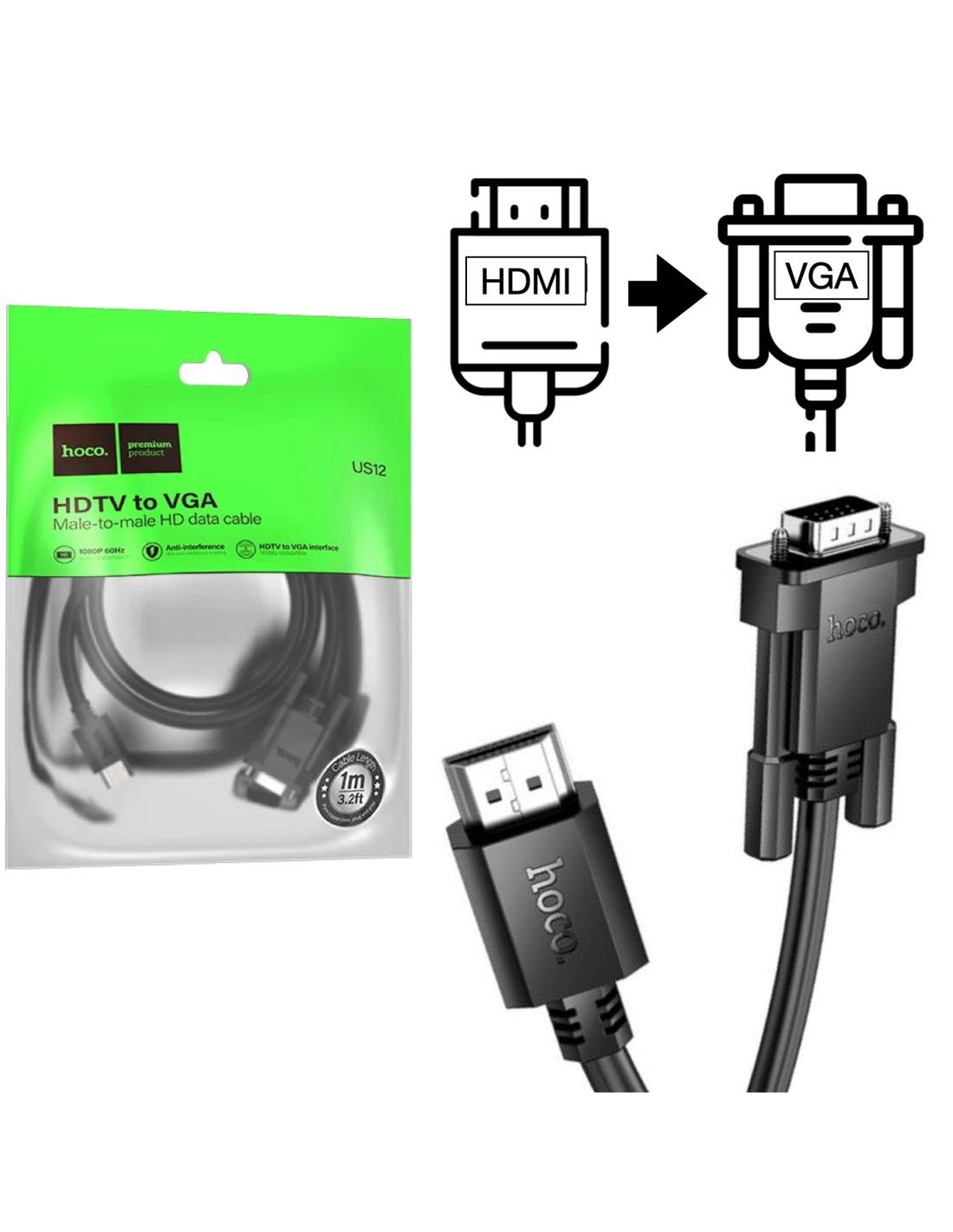 Hoco US12 Cable HDMI a VGA 1080p 60H 1 Metro