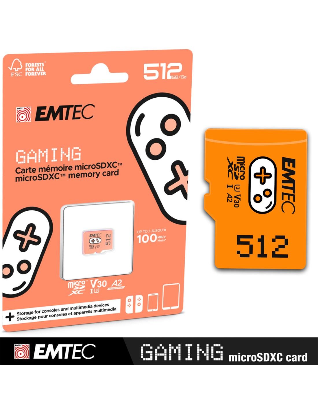 Mem. Micro SDXC 512GB Emtec UHS-I U3 V30 A1 Gaming