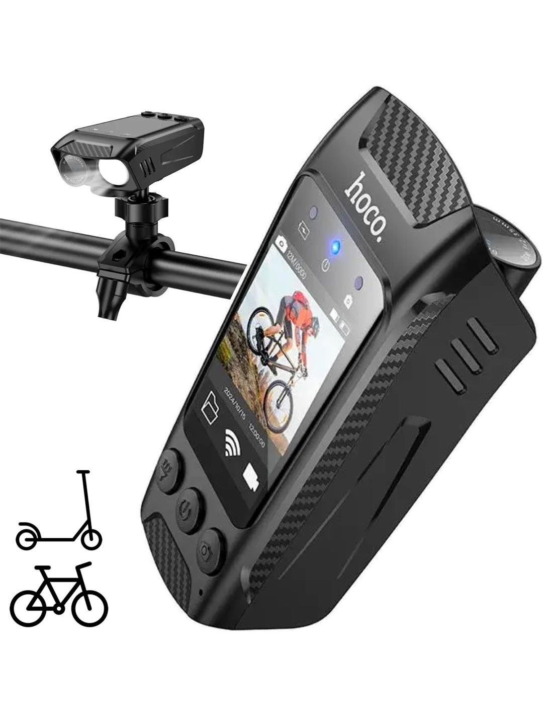 Cámara Hoco DV104 4K con pantalla y LED, ideal para ciclistas y motociclistas. ¡Atrévete!