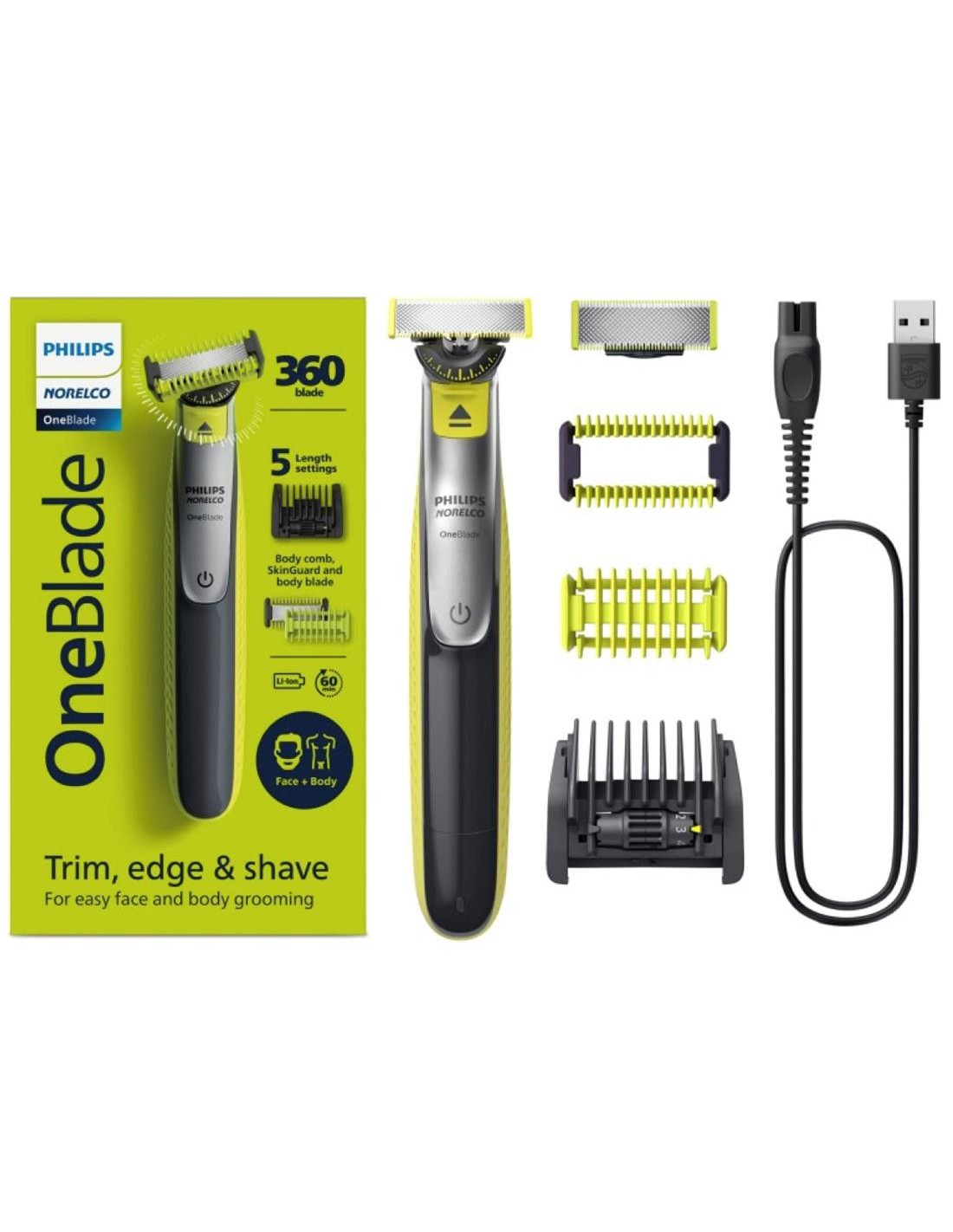 Philips QP2834/20 OneBlade 360 Recortadora para Cara y Cuerpo