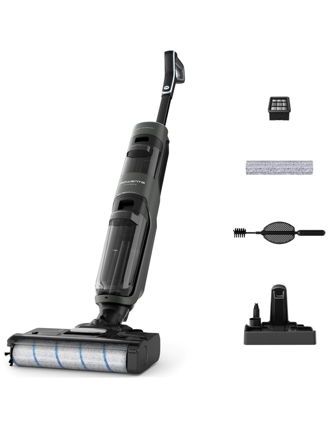 Rowenta X Clean 4 GZ5035, 2 en 1, Aspira y friega, Sin cables, 200 W, Smart, 50 min, Autolimpieza, Negro