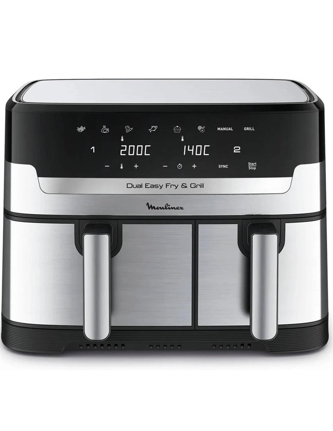 Moulinex EZ905D20 Freidora de Aire y Grill 8.3L Doble Cubeta Inox