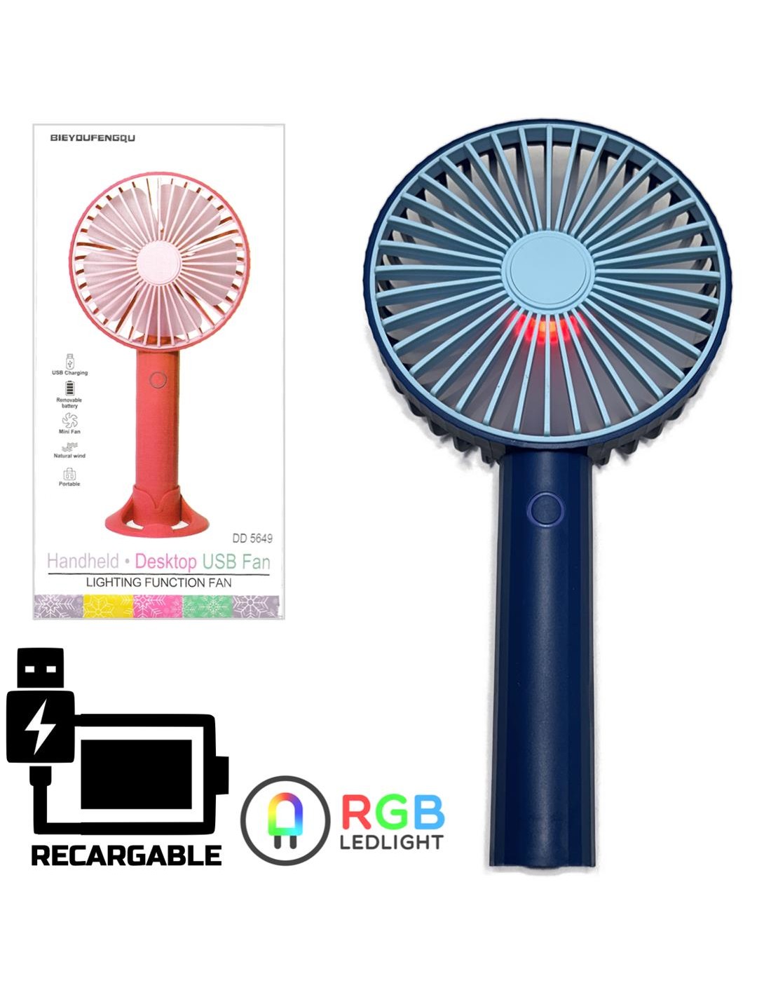 Ventilador DD5649 Mini Recargable Azul