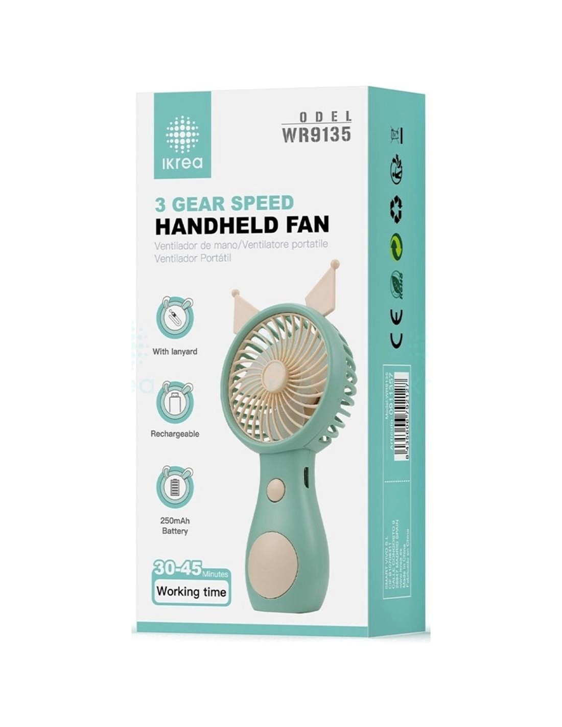 Ventilador de Mano 3 Velocidades 250mAh Ikrea WR9135