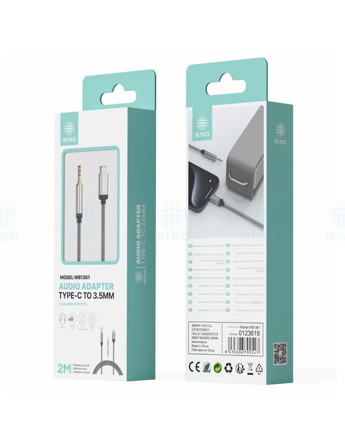 Adaptador de Audio USB-C a Jack 3.5mm Ikrea WB1361