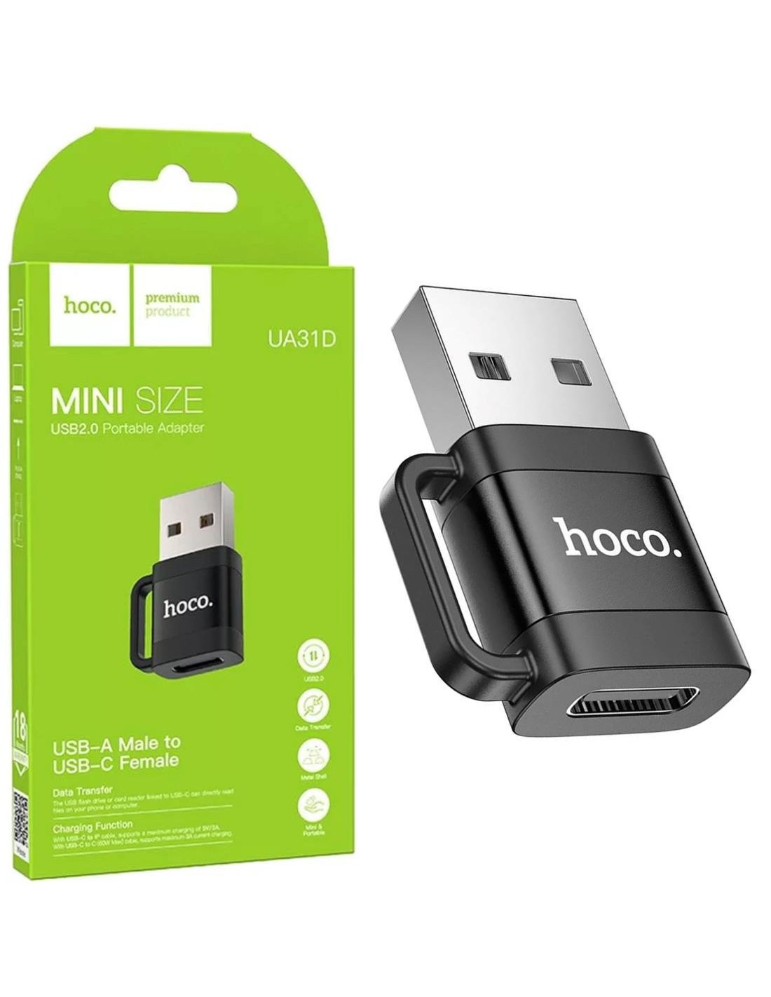 Adaptador USB-A a USB-C Negro Hoco UA31D