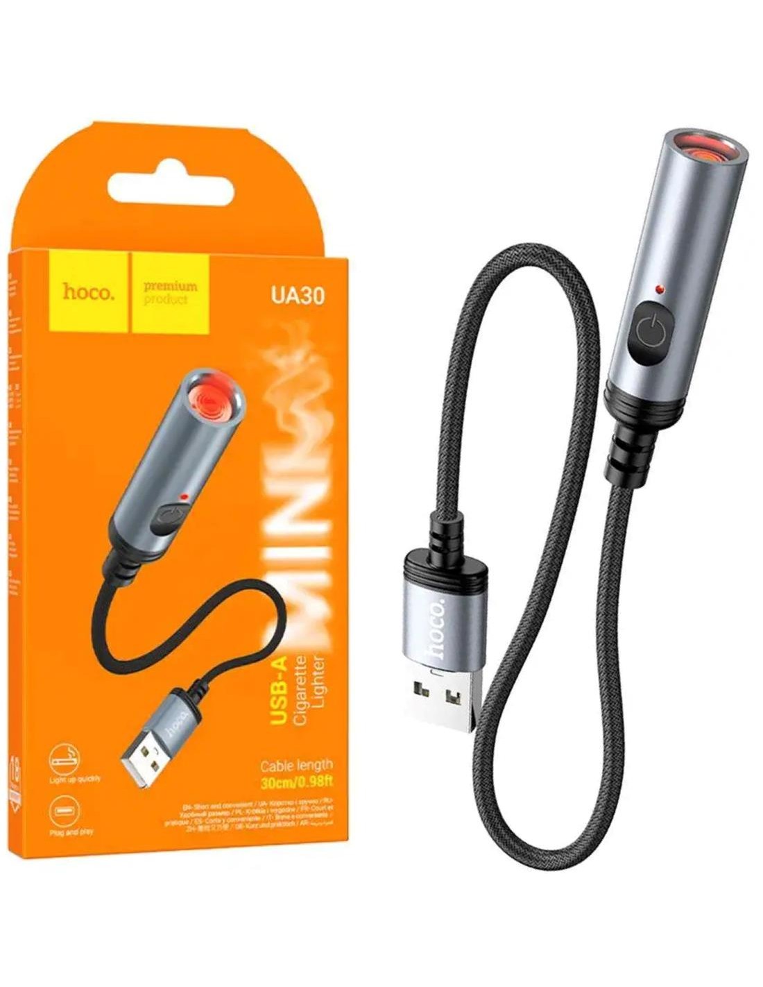 Hoco UA30 Mechero para Coche con Conexión USB-A y cable 30cm