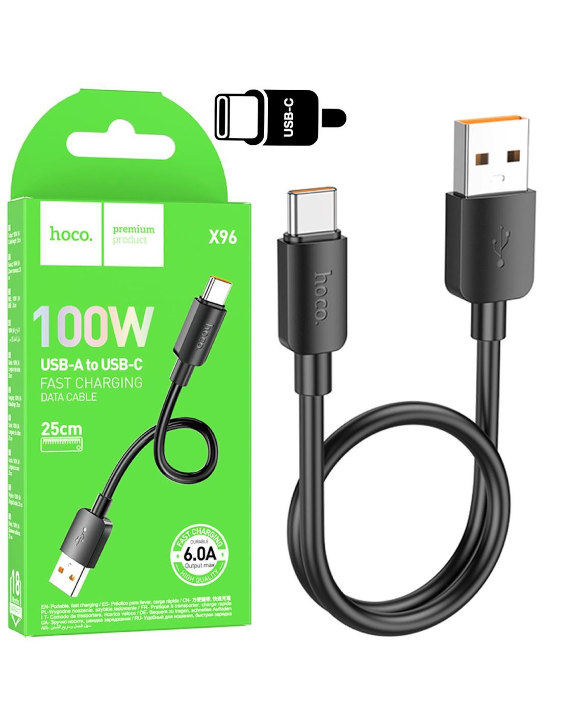 Hoco X96 Cable Hyper 100W Type-C 0.25 Metros Black