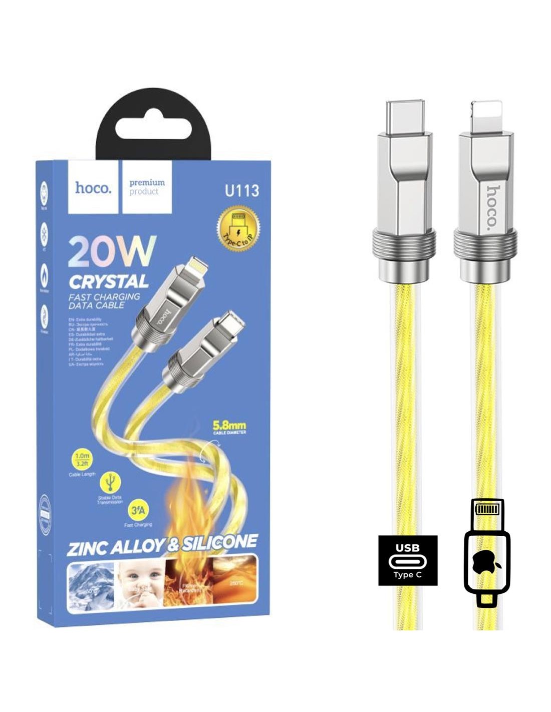 Cable USB-C a Lightning 1 metro 20W Hoco U113 MetÃ¡lico Reforzado Oro