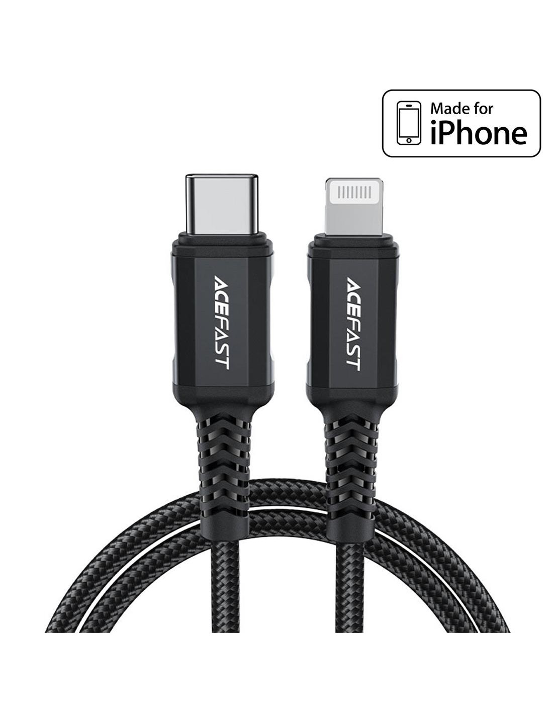 Cable USB-C a Lightning 1.8 metros 30W Acefast C4-01 Reforzado Negro