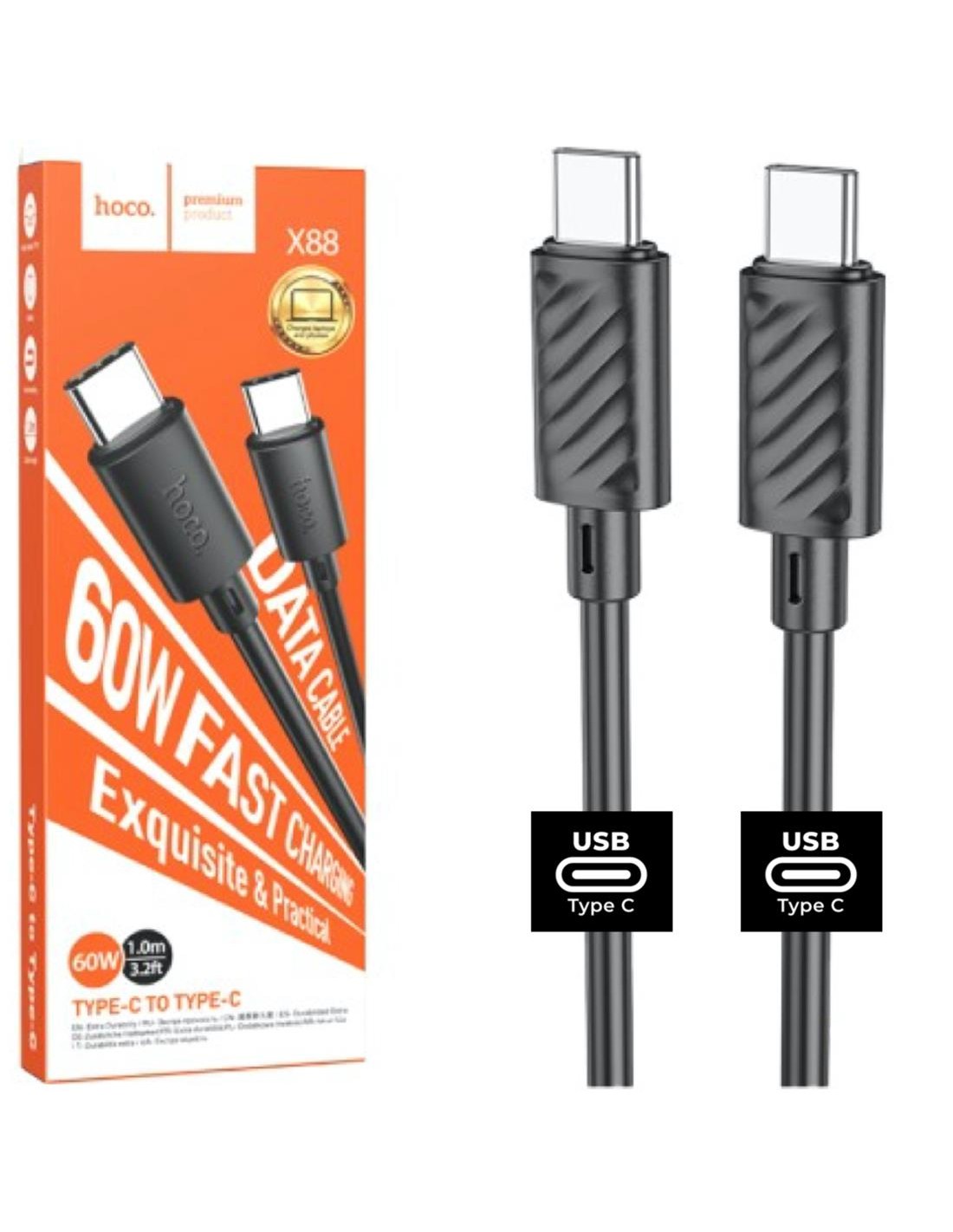 Cable USB-C a USB-C 1 metro 60W Hoco X88 Gratified Negro