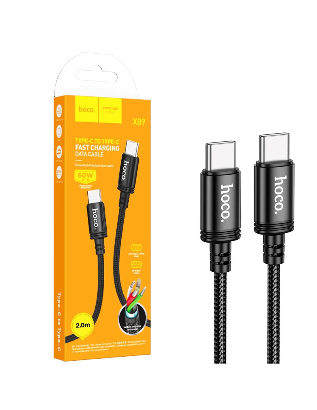 Cable Usb-C a Usb-C 60W 2 metros Hoco X89 Negro
