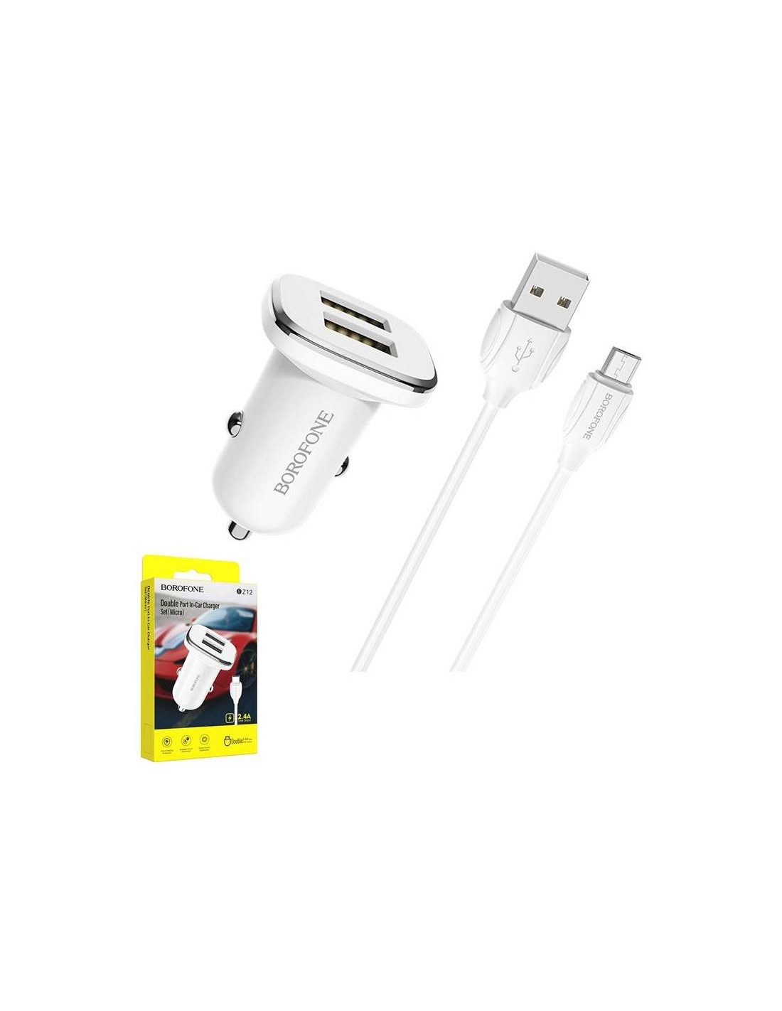 Cargador Coche USB 2.4Amp+ Cable USB a Micro BOROFONE BZ12 Blanco