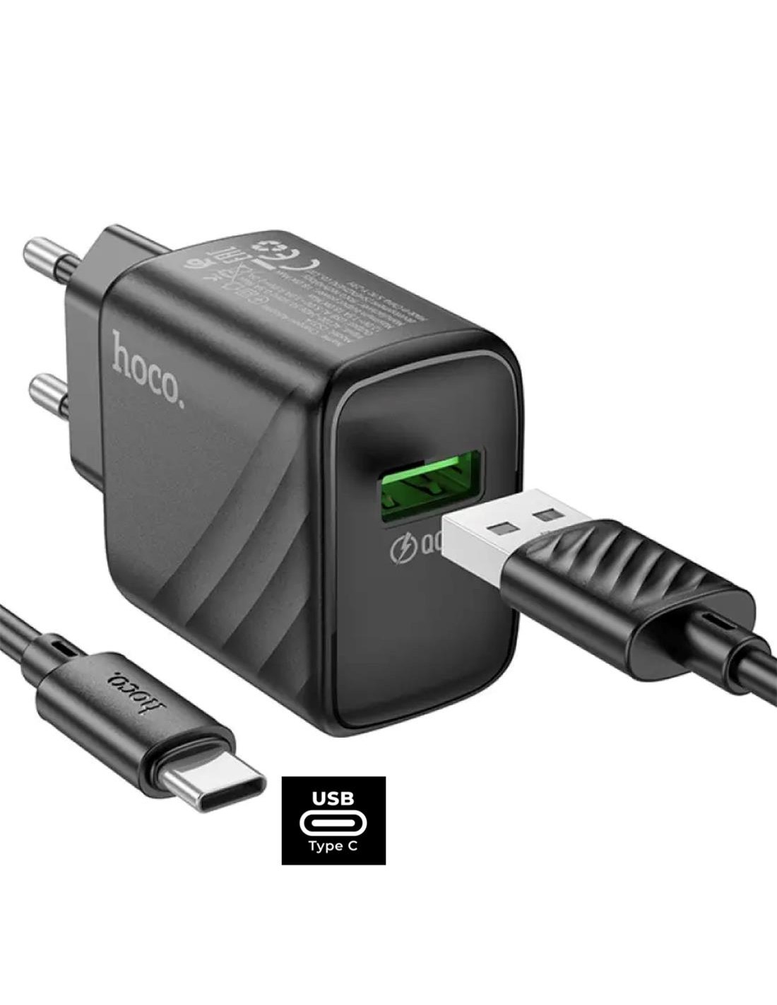 Cargador USB 18W Hoco CS21A QC 3.0 + Cable USB-C Negro
