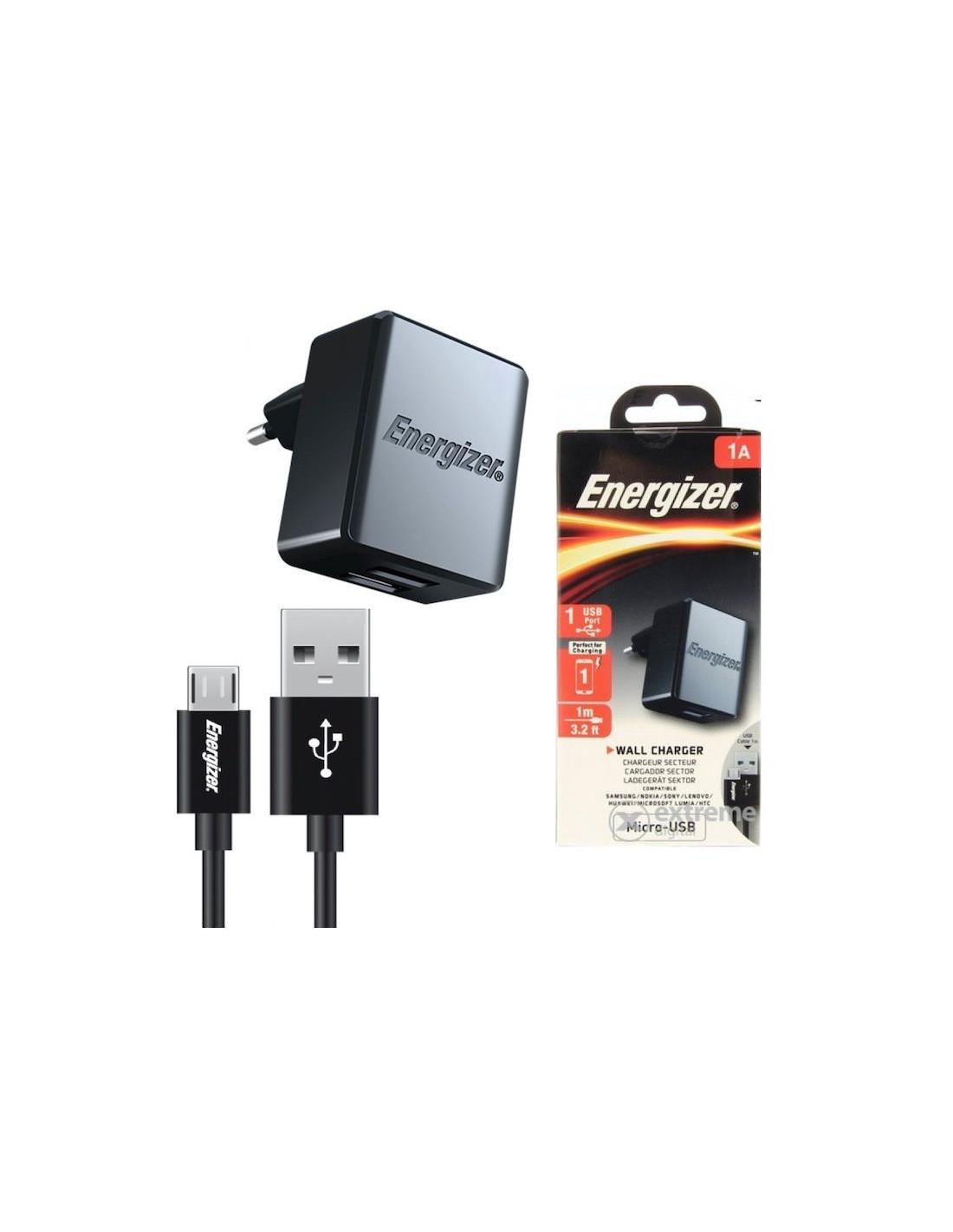 Cargador USB 1Amp + Cable USB a MICRO ENERGIZER ACA1AEUCMC3