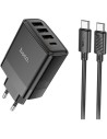 Cargador USB+ USB-C four-port PD45W + Cable USB-C a USB-C Hoco 127A Black