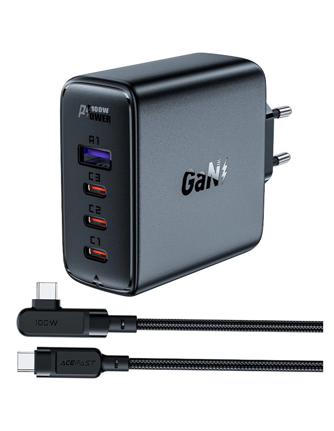 Cargador USB-C y USB 100W+ Cable USB-C Acefast A37 Negro