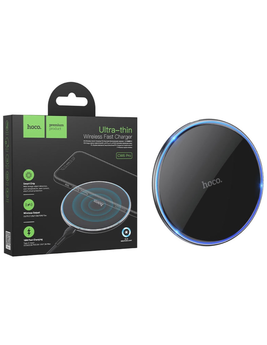 Hoco CW6 Pro Cargado InalÃ¡mbrico RÃ¡pido 15W Negro