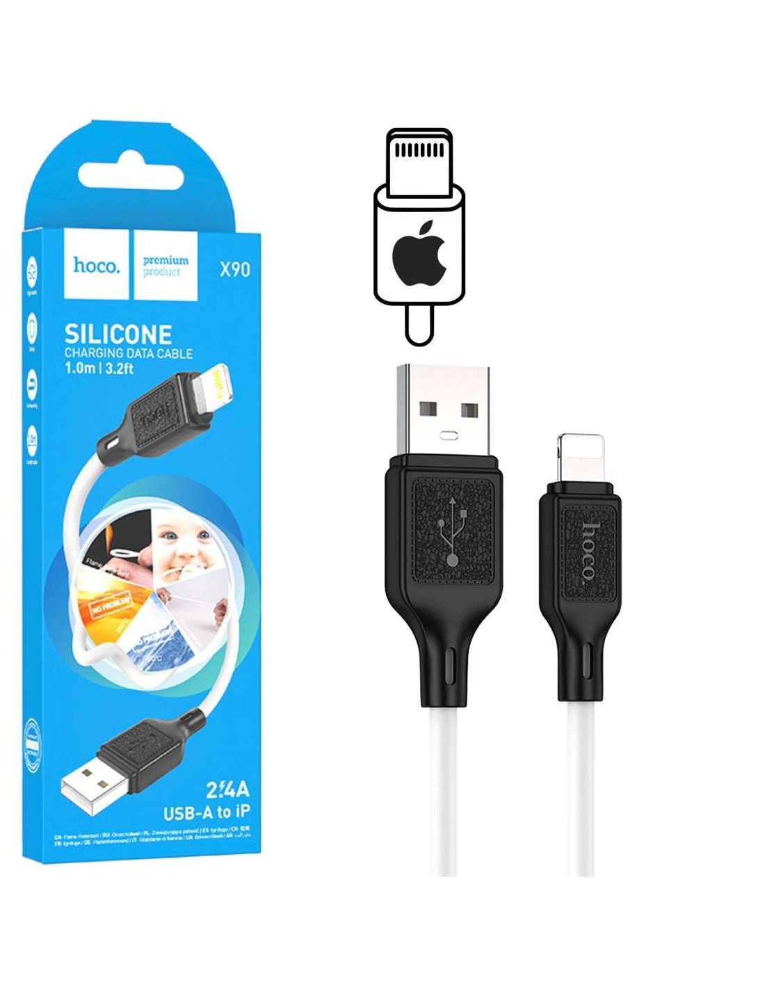 Hoco X90 Cable Cool Silicone Lightning White