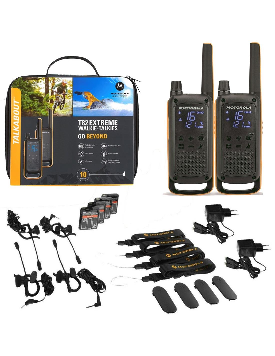 Motorola T82 Extreme Twin Walkie Talkies alcance 10KM Pack 2 Negro y Amarillo