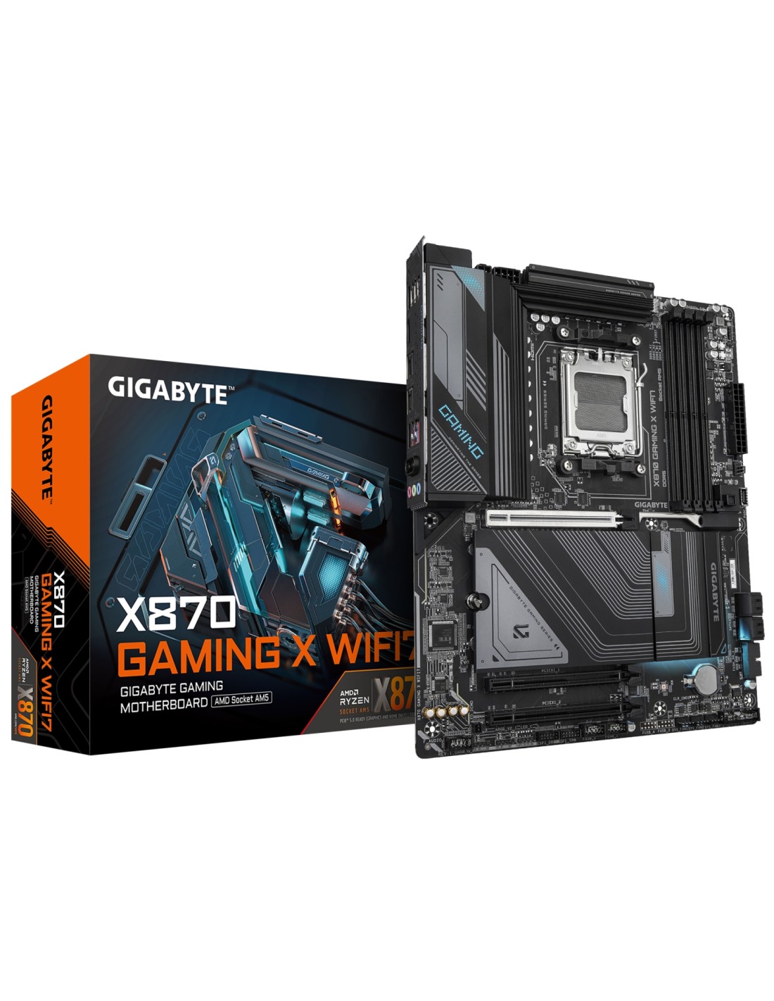 GIGABYTE X870 GAMING X WIFI7 Placa Base - Compatible con CPUs AMD Ryzen 9000, 16+2+2 fases VRM, hasta 8000MHz DDR5 (OC), 1xPCIe