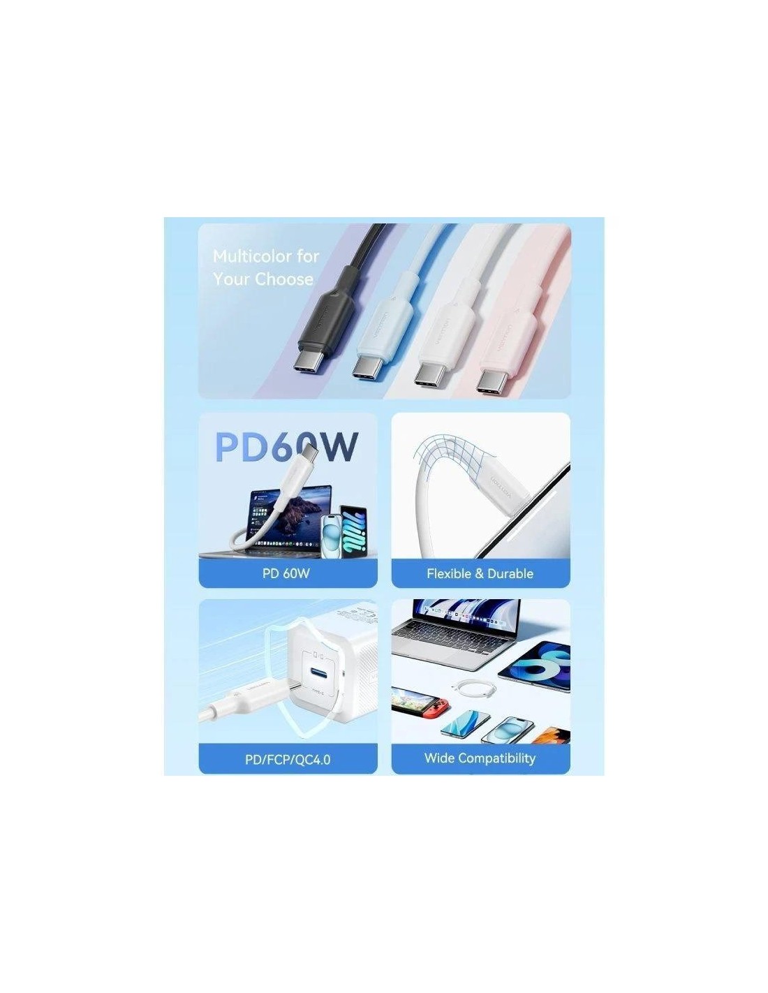 CABLE USB 2.0 VENTION TIPO USB-C/M-C/M 3A 1M BLACK