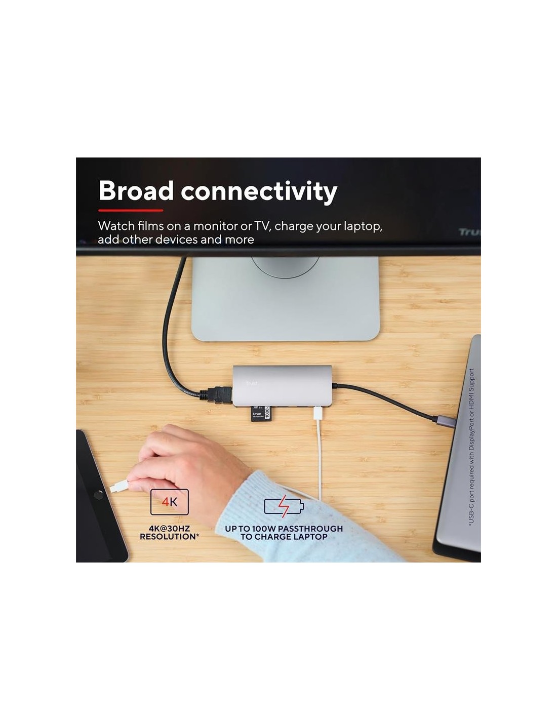 HUB TRUST DALYX USB-C 7 EN 1 HDMI USB-C USB MICRO SD RJ45 SILVER