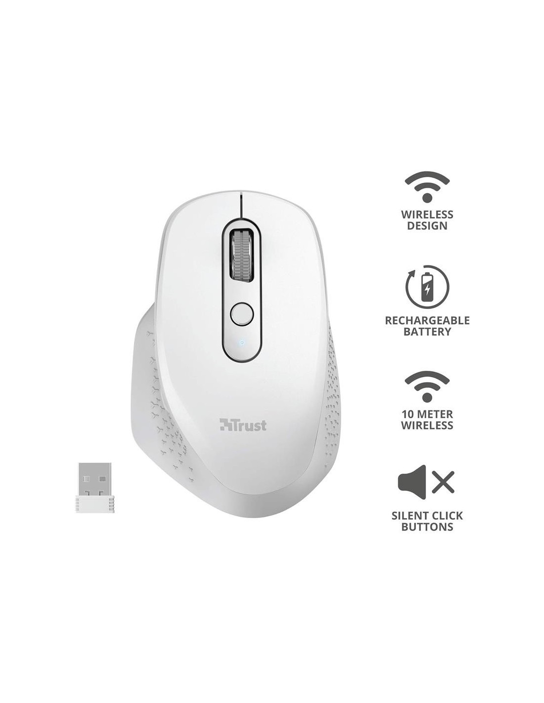 RATON TRUST OZAA ERGONOMICO RECARGABLE WIRELESS WHITE