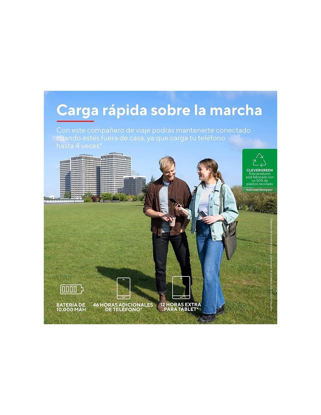 POWERBANK TRUST PRIMO SLIM 10000MAH 2A USB + USB-C + MICRO-USB ECO BLACK