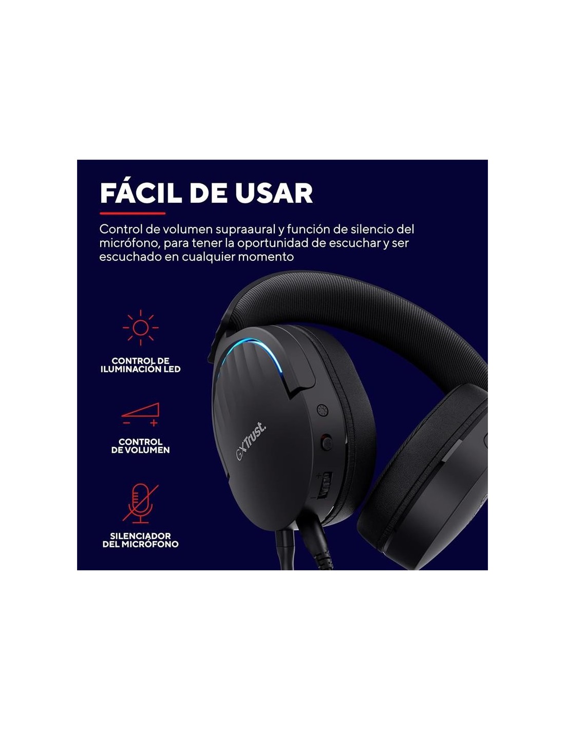 AURICULARES + MICROFONO TRUST GAMING RGB GXT 490 FAYZO HEADSET 7.1 BLACK