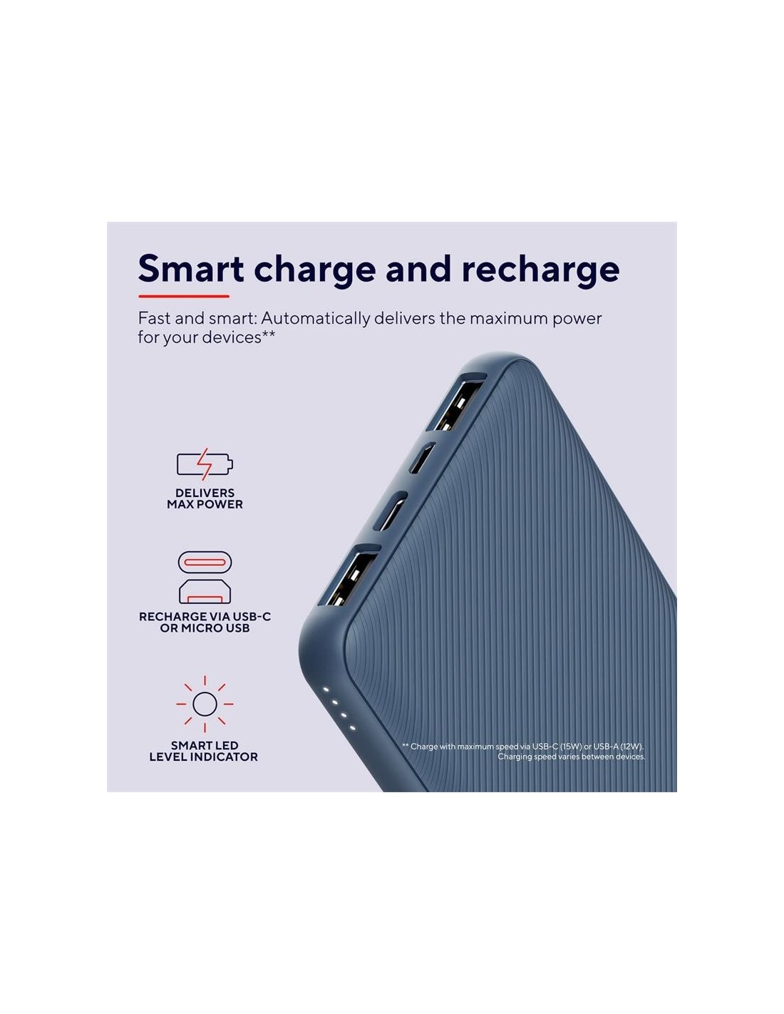 POWERBANK TRUST PRIMO SLIM 10000MAH X2 USB-A + USB-C + MICRO-USB ECO BLUE