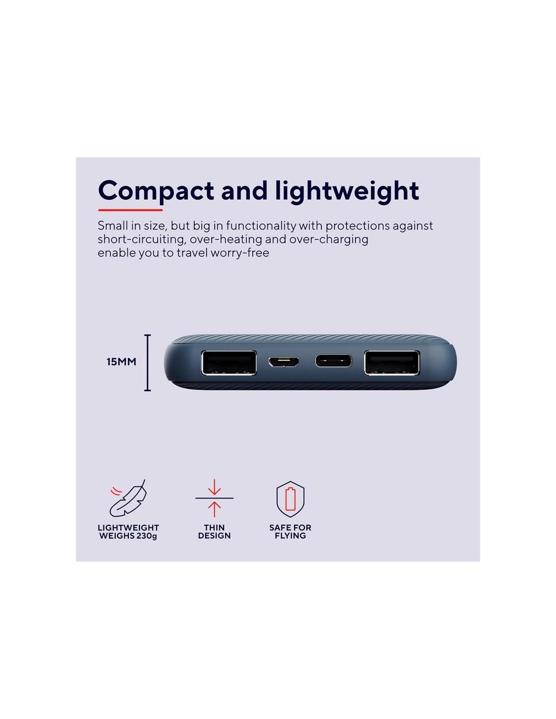 POWERBANK TRUST PRIMO SLIM 10000MAH X2 USB-A + USB-C + MICRO-USB ECO BLUE