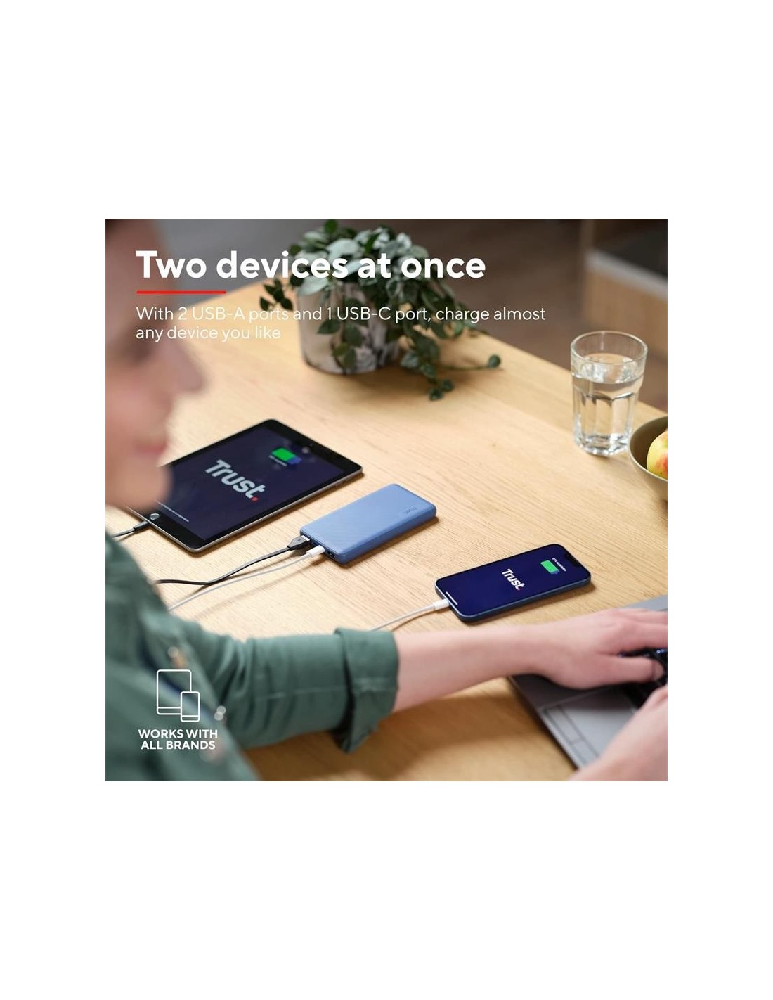 POWERBANK TRUST PRIMO SLIM 10000MAH X2 USB-A + USB-C + MICRO-USB ECO BLUE