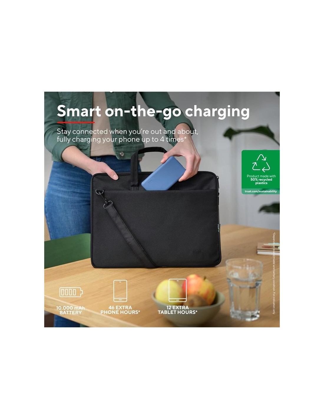 POWERBANK TRUST PRIMO SLIM 10000MAH X2 USB-A + USB-C + MICRO-USB ECO BLUE