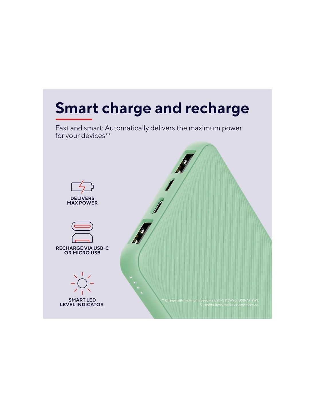 POWERBANK TRUST PRIMO SLIM 10000MAH X2 USB-A + USB-C + MICRO-USB ECO GREEN